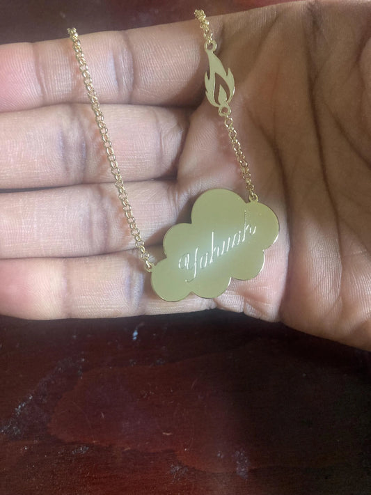 18K Gold Filled Cloud & Flame Necklace | "Yahuah" Exodus 13:21 Jewelry